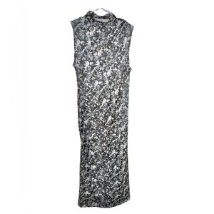 Betsey Johnson Black and White Lined Floral Maxi Dress, Size Large, NWOT